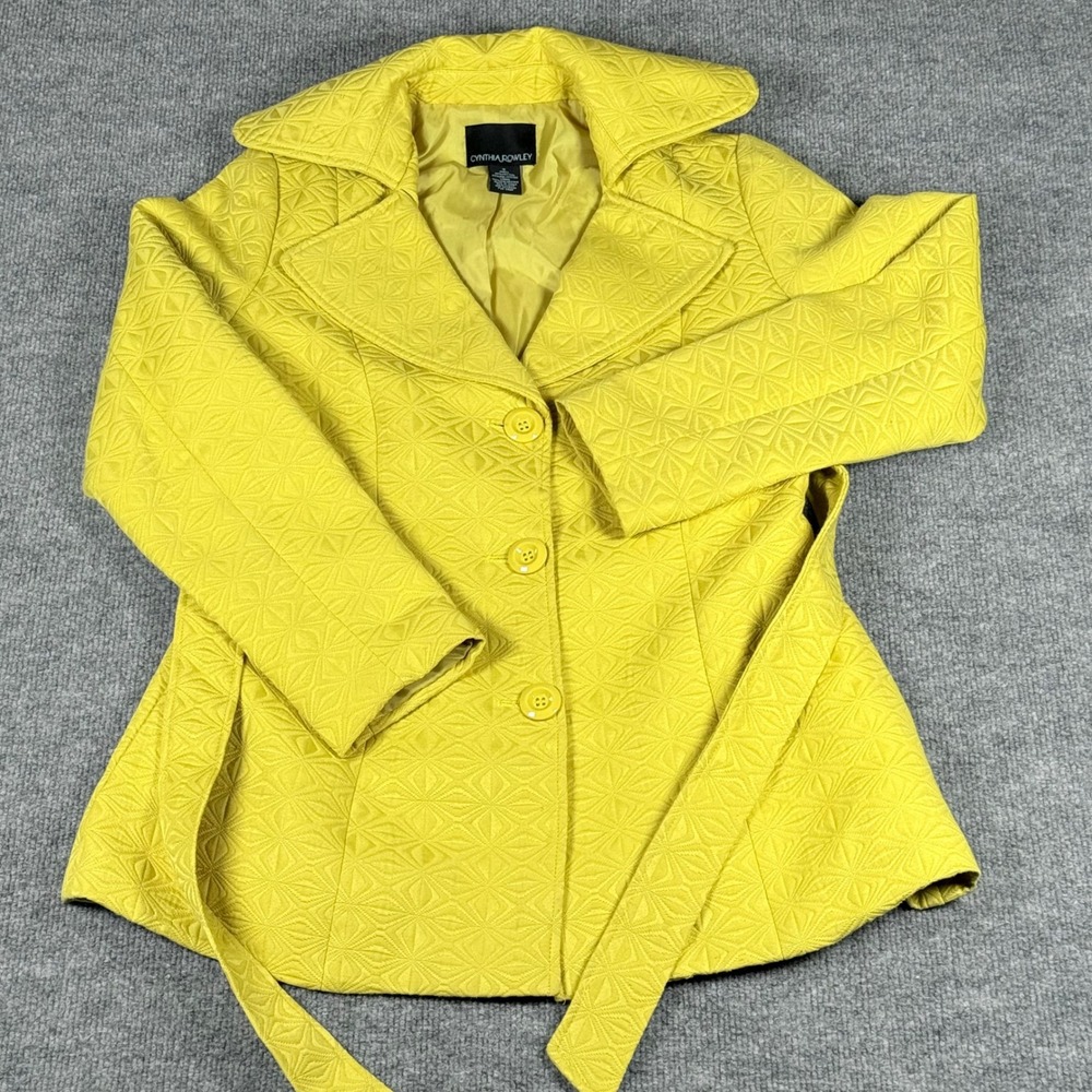 Retro‎ Cynthia Rowley Yellow Jacket Small Textured Quilted Lined Belted Dressy